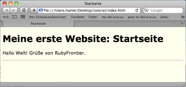 Ihre erste, mit RubyFrontier erstellte Seite